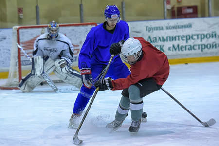 Ice hockey players at a public workout, St. Petersburg, Russiaのeditorial素材