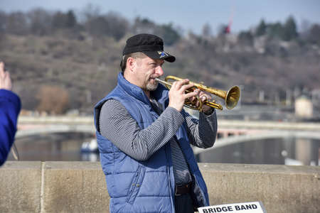 Musicians perform live on Charles Bridge in Prague, Czech Republic.のeditorial素材