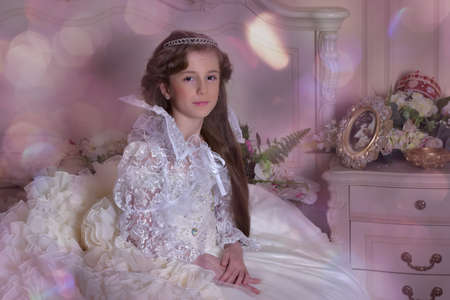 Princess in a white dress retro child.