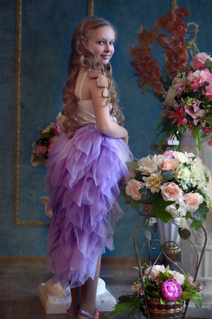 Portrait of cute little girl in princess dress.の写真素材