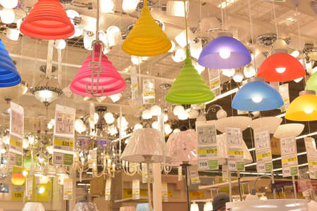 Chandeliers in the store Leroy Merlin, St. Petersburg, Russia.のeditorial素材
