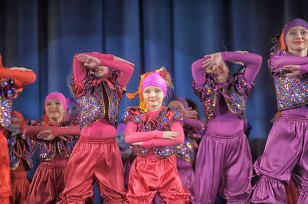 Dance performance on stage, Festival of children's dance groups, St. Petersburg, Russia.のeditorial素材