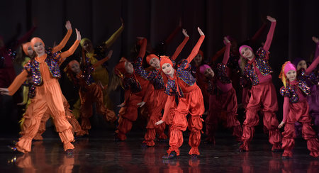 Dance performance on stage, Festival of children's dance groups, St. Petersburg, Russia.