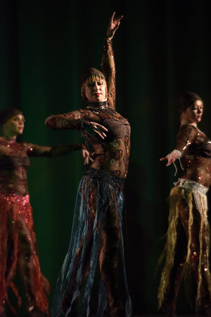 Stage performance of contemporary dance group, St. Petersburg, Russia.