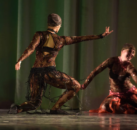 Stage performance of contemporary dance group, St. Petersburg, Russia.