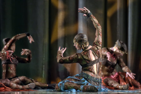 Stage performance of contemporary dance group, St. Petersburg, Russia.