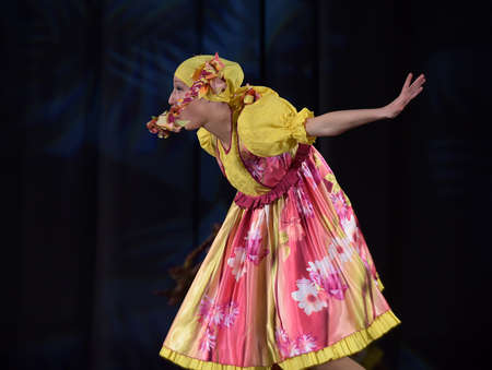 Children's theatrical performance of dance group in national costume, Russia, St. Petersburg.のeditorial素材