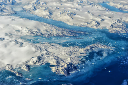 Greenland from the plane window.の写真素材