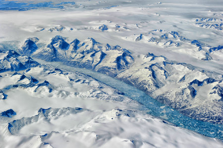 Greenland from the plane window.の写真素材