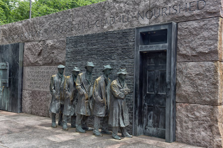 Outdoor view of Hunger sculpture of Franklin Delano Roosevelt Memorial in Washington DC.のeditorial素材