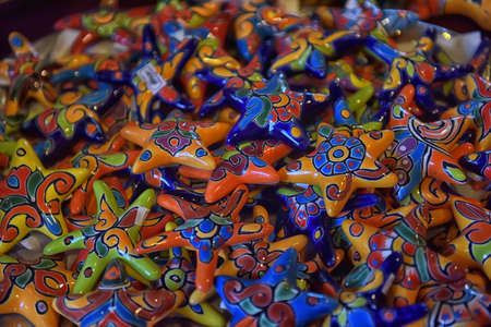 Mexican colorful painted pottery background.の写真素材