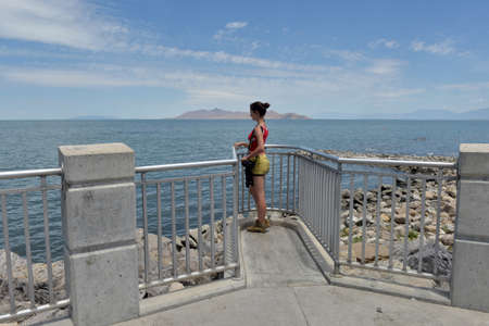 On the pier in Great Salt Lake, Salt Lake City, USA.のeditorial素材