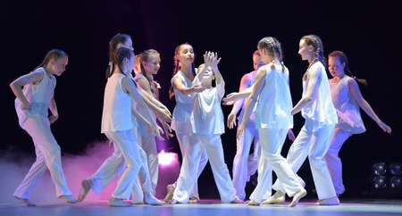 Dance performance on stage, Festival of children's dance groups, St. Petersburg, Russia.のeditorial素材