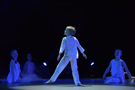 Dance performance on stage, Festival of children's dance groups, St. Petersburg, Russia.