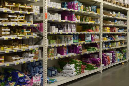 Inside pet shop picture. selling lot of pet food and equipments.のeditorial素材