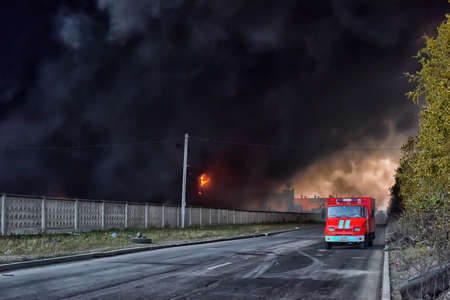 Fire at the industrial zone, Russia.のeditorial素材