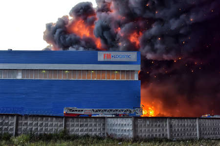 Fire at the industrial zone, Russia.のeditorial素材