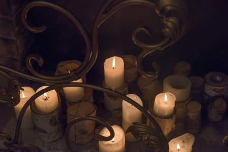 Burning candles in the interior.の写真素材