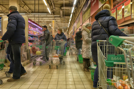 Shoppers in the supermarket, St. Petersburg, Russia.のeditorial素材