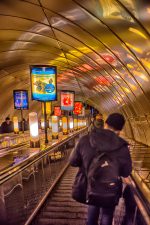 Descent in the metro, Petersburg, Russia