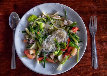 Salad with glass noodles and seafoodの写真素材