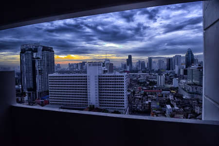 Aerial view of Bangkok modern office buildings,のeditorial素材