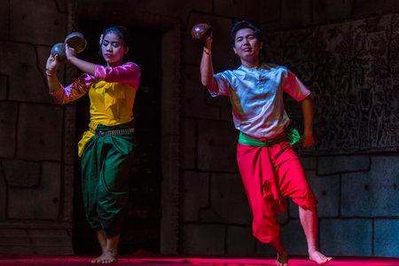 Siem Reap,Cambodia - 28.06.2017 :A group of Aspara Dancers were performing at a public perform in...