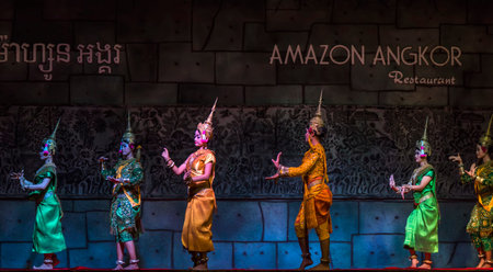 Siem Reap,Cambodia - 28.06.2017 :A group of Aspara Dancers were performing at a public perform in...