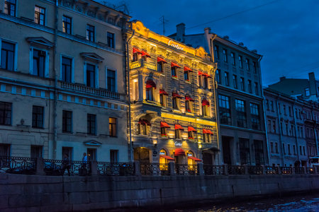 Russia, St. Petersburg, 16,08,2017 Embankment of the river Moika in the eveningのeditorial素材