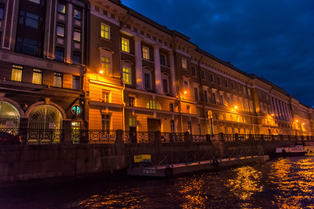 Russia, St. Petersburg, 16,08,2017 Embankment of the river Moika in the eveningのeditorial素材