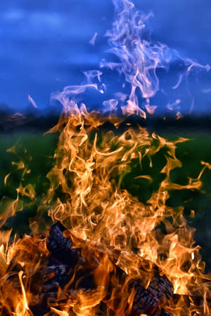 bonfire in the evening against the skyの写真素材