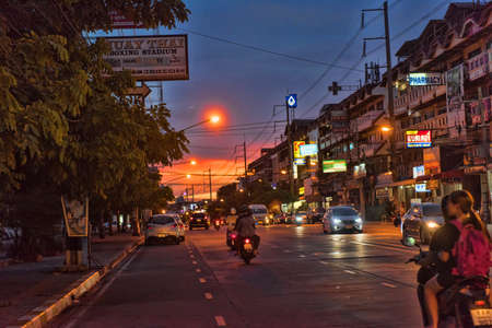 Thailand, Pattaya, 27,06,2017 Evening streets and cars on the roadsのeditorial素材