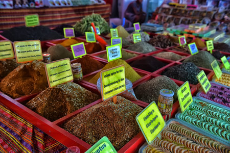 Turkey, Kemer, 07,08,2017 Spices on the street marketのeditorial素材