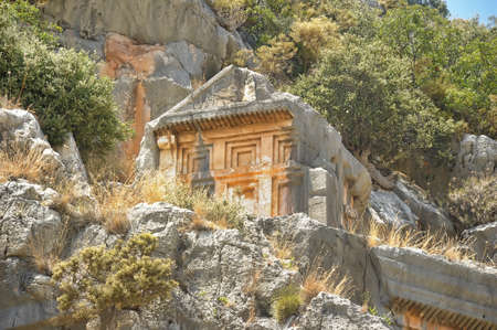 Turkey, Dalyan, 13,07,2014 Famous Lycian Tombs of ancient Caunos city, Dalyan, Turkeyの写真素材