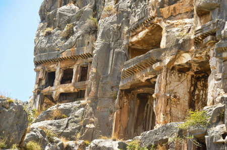 Turkey, Dalyan, 13,07,2014 Famous Lycian Tombs of ancient Caunos city, Dalyan, Turkey