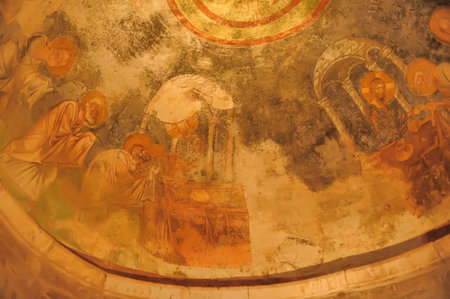 DEMRE, TURKEY - 13,07,2014 Frescos in the Saint Nicholas (Santa Clause) church  in Demre, Turkey. It's an ancient Byzantine Churchのeditorial素材