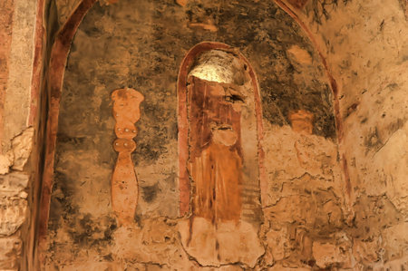 DEMRE, TURKEY - 13,07,2014 Frescos in the Saint Nicholas (Santa Clause) church  in Demre, Turkey. It's an ancient Byzantine Churchのeditorial素材
