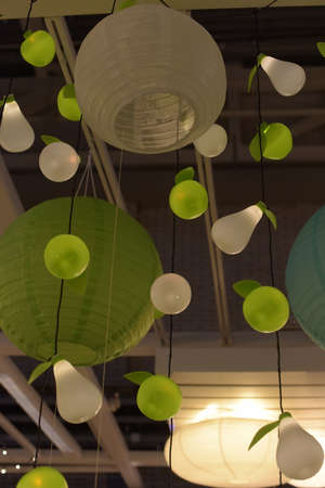 Russia, Saint-Petersburg, 15,03,2015 Various lighting fixtures, lamps and nightlights in the Ikea storeのeditorial素材