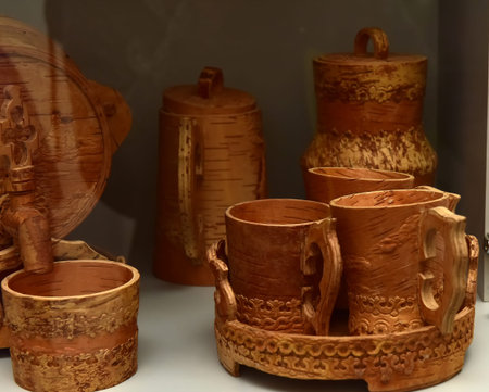 mugs and jugs of birch barkの写真素材