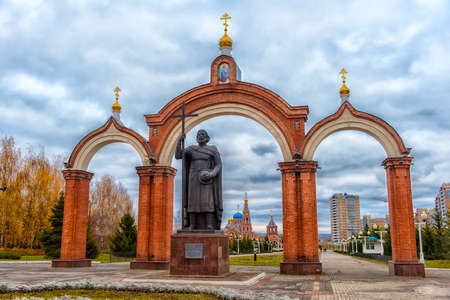 Russia, Novocheboksarsk, 22,10,2017 Monument to Prince Vladimirのeditorial素材