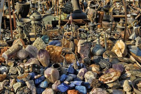 Turkey, Cappadocia, 14,07,2014 ancient copper figurines, vases and natural stones on the flea marketのeditorial素材
