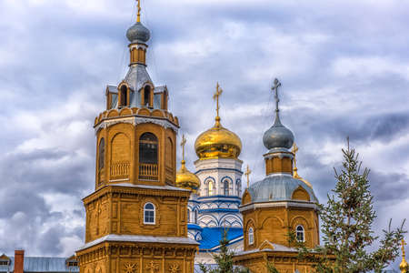 Russia, Tsivilsk 21,10,2017 Tikhvin Bogorodichny Uspensky Monastery is an Orthodox women's monastery, located in the city of Tsivilsk, on the banks of the old riverbed of the Bolshoy Tsivil Riverのeditorial素材