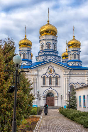 Russia, Tsivilsk 21,10,2017 Tikhvin Bogorodichny Uspensky Monastery is an Orthodox women's monastery, located in the city of Tsivilsk, on the banks of the old riverbed of the Bolshoy Tsivil Riverのeditorial素材