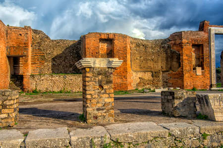 Ancient ruins in Pompeii, Roman town near modern Naples destroyed and buried under volcanic ash during eruption of Mount Vesuviusのeditorial素材