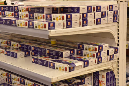 Russia, St. Petersburg, 07/29/2017 Shop stationery before the start of the academic yearのeditorial素材