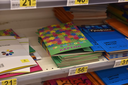 Russia, St. Petersburg, 07/29/2017 Shop stationery before the start of the academic year