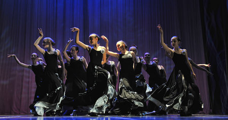 Russia, St. Petersburg, 22,05,2016 Children's dance group performs Flamenco dance at an open...