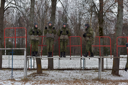 Russia, Novorossiysk 20,12,2014 training equipment for training military parachutists before the...