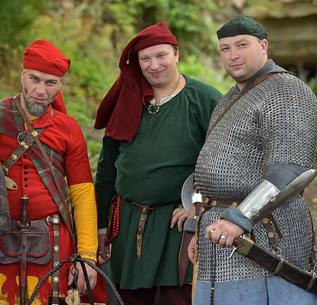 Russia, Ivangorod 01.08,2015 Festival of medieval reconstruction "The Russian Fortress" People in medieval costumesのeditorial素材