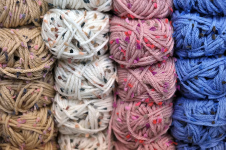 Colorful balls of wool, close up backgroundの写真素材